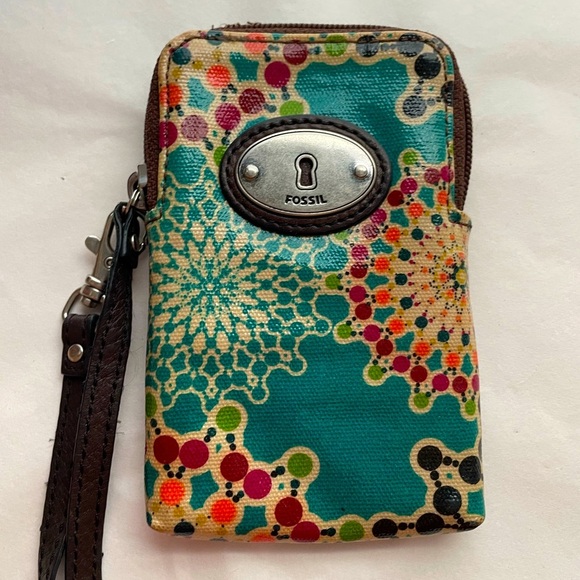 Fossil Handbags - Fossil Key-Per wristlet wallet colorful oilcloth & detachable strap